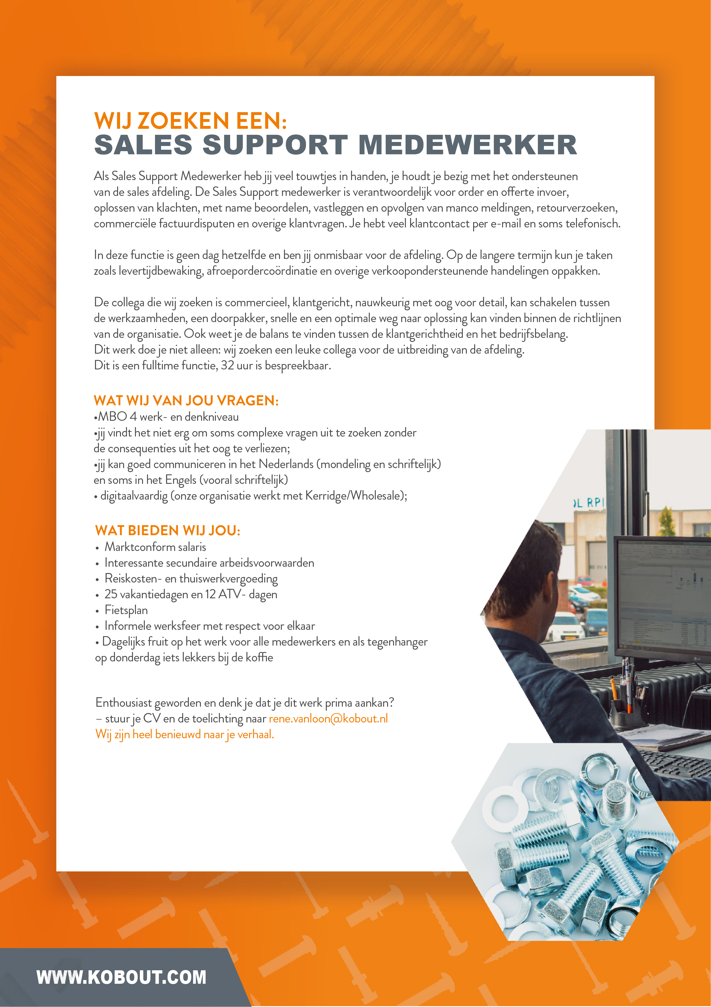 Vacature sales support medewerker